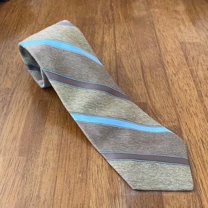 Vintage Mark of California Mens Brown & Blue Striped Polyester & Silk Blend Tie